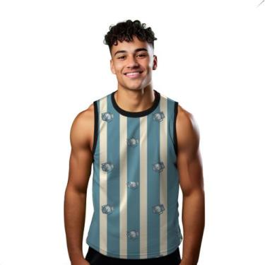 Imagem de Camiseta Regata Verão Estilo Moda Praia Listras Tv Radio Antigo Azul 1