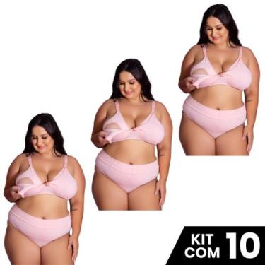 Imagem de Kit 10 Conjuntos Sutiã e Calcinha Cotton Amamentação Plus Size Tamanho