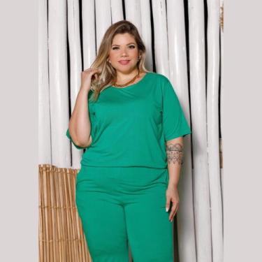 Imagem de Conjunto Feminino Day Calça Reta Blusa Manga Curta Plus Size - Rosana 