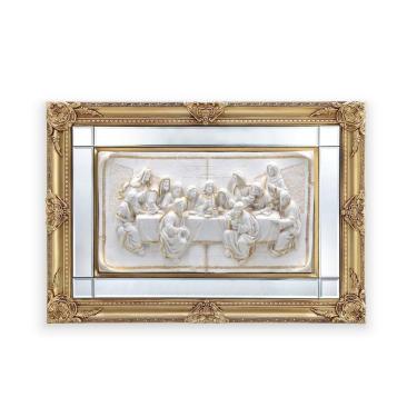 Imagem de Quadro Santa Ceia Páscoa Com Espelho Marfim E Dourada 93Cm