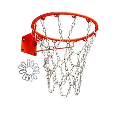 Imagem de DJDL rede de basquete com corrente de aço inoxidável resistente, cesta suspensa ao ar livre com 12 ganchos para caber na maioria dos aros padrão, incluindo academias internas, não há necessi
