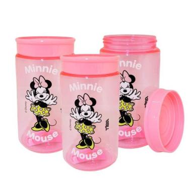 Imagem de Kit 3 Potes Organizador Multiuso Rosa 350ml Minnie Mouse Disney 12cm -