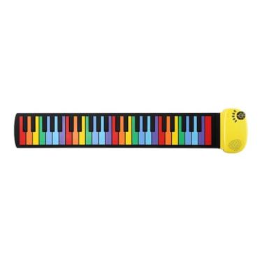 Imagem de simhoa Teclado de piano de enrolar, piano portátil, 49 teclas, silicone flexível e leve, teclado de piano eletrônico para iniciantes, Chave Arco-Íris Amarelo
