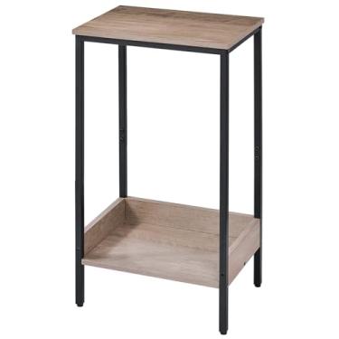 Imagem de Mesa de extremidade, mesa de cabeceira, mesa lateral de canto moderna de 2 níveis, suporte de metal estreito, organizador de armazenamento para quarto de criança, quarto, sala de estar, escritório,