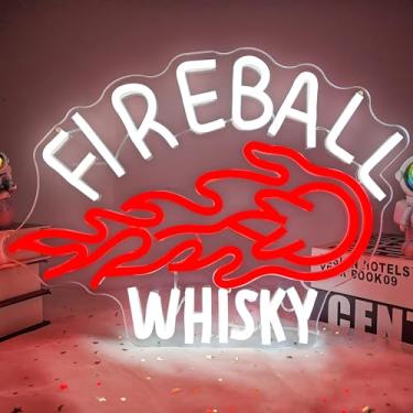 Imagem de OvoNinn Placas De Neon De Uísque Fireball Para Decoração De Parede Bar Luzes De Neon Placas De Led Para Uísque Bar Man Cave Store Home Bar Placas Iluminadas Decoração De Parede De Neon Presente