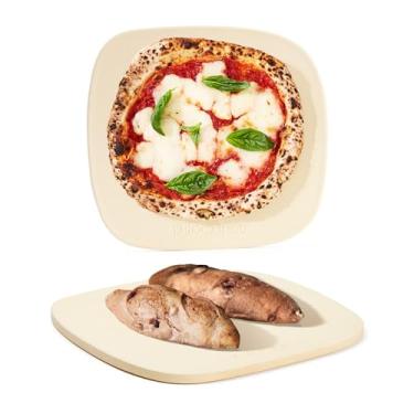 Imagem de ROCKSHEAT pedra de pizza, pedras de pizza de 12 "x 11" para churrasqueira de forno, pedra de cozimento de cordierita para pizza, pão e biscoitos com design exclusivo de formato irregular