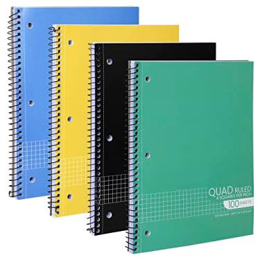 Imagem de Caderno espiral de papel gráfico – Caderno gráfico, cadernos quadriculados com pauta quádrupla, papel branco, páginas perfuradas – 26 x 20 cm – 1 caderno com fio – Cores sortidas – 100 folhas por livro – (pacote com 4)