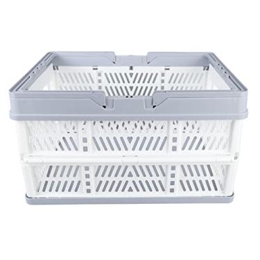 Imagem de Cesta de Piquenique Dobrável Portátil Akozon - Cesta de Compras Dobrável para Lanches, Supermercado ou Uso Doméstico - Cesta de Compras de Plástico Portátil (Branco Grande)