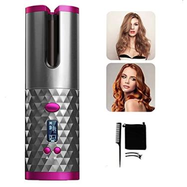 Imagem de Modelador de cachos automático sem fio, modelador de cabelo sem fio com temperatura ajustável e temporizador com visor LCD 6 ajustável