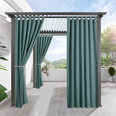 Imagem de RYB HOME Cortinas externas azul-petróleo com 241 cm de comprimento, blecaute, isolamento térmico, para pátio, pérgola, gazebo, pavilhão, jardim, garagem, piscina, L 137 x C 95, 1 painel