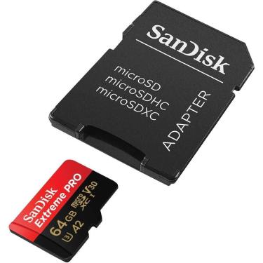 Imagem de Cartão Micro SD 64GB Sandisk Extreme PRO com adaptador, captura de vídeo 4K UHD e Full HD, SDSQXCU-064G-GN6MA  SANDISK