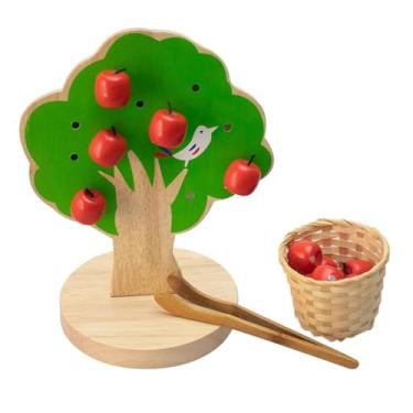 Imagem de EUKVYQPX Montessori Apple Picking brinquedo magnético árvore frutífera, madeira pré-escola jardim de infância habilidades motoras finas,Apple tree