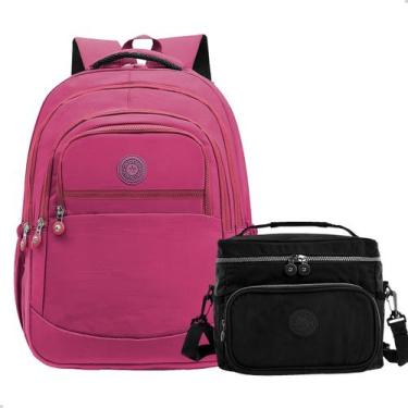 Imagem de Kit Escolar Mochila Feminina Espaçosa + Bolsa Térmica Marmita Pratico 