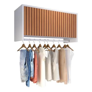 Imagem de Armário Aéreo Multiuso Delta Parede Suspenso Cabideiro Lavanderia (Branco/Ripado)