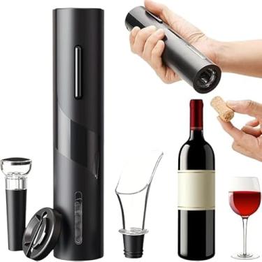 Imagem de Abridor de Vinho Elétrico com Acessórios 4 em 1 - Saca Rolha Automático, Kit Portátil com Cortador de Lacre, Tampa a Vácuo e Base de Armazenamento.