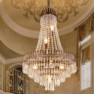 Imagem de TOCHIC Lustre De Cristal, Lustre De Cristais Estilo Império Francês De 7 Luzes, Sala De Jantar, Iluminação De Lustre Rústico De Fazenda Para Quarto, Lustre Ajustável De Bronze Antigo Para Cozinha, H