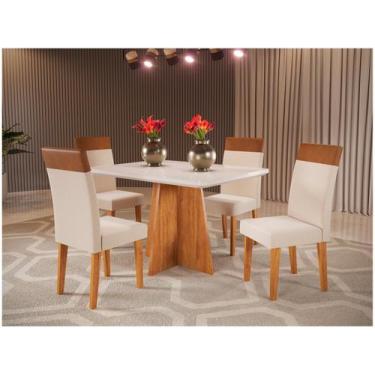 Imagem de Mesa de Jantar 4 Cadeiras Retangular Tampo de MDF com Vidro Mel e Off 