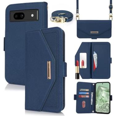 Imagem de Jaorty Carteira transversal para Google Pixel 8a com alça de ombro longa, porta-cartão de crédito de 15,5 cm, bolsa de mão de couro PU com suporte para maquiagem espelhada para mulheres e meninas,
