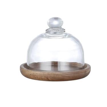 Imagem de Prato de sobremesa, prato de bolo, cobertura de vidro coberto de madeira, prato de sobremesa - copo de sobremesa