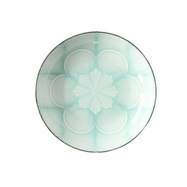 Imagem de Utensílios de mesa minimalistas de cerâmica de 17 cm, prato redondo para bolo de doces de sobremesa - 7 pratos de arroz - azul claro seis em um