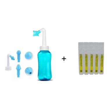 Imagem de Kit Sinusite Higienizador Ducha Nasal Lavador Lavagem - 300ml + Soro Fisiológico 5x10ml