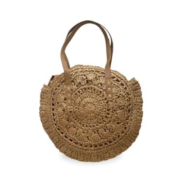 Imagem de Bolsa de Praia Redonda em Palha Alças em Couro Sintético Renata