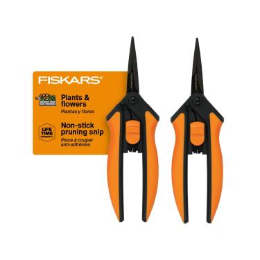 Imagem de Fiskars Tesoura de poda de 15 cm (pacote com 2) para flores, brotos, ervas daninhas e plantas pequenas, cortadores de jardim com lâminas de aço inoxidável antiaderentes resistentes à resina