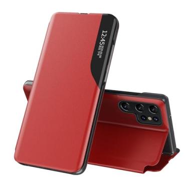 Imagem de LYJSMGZ Capa para Samsung Galaxy S25 Ultra/S25 Plus/S25, Flip View Capa de telefone comercial de couro com suporte de proteção total, vermelha, S25 Ultra