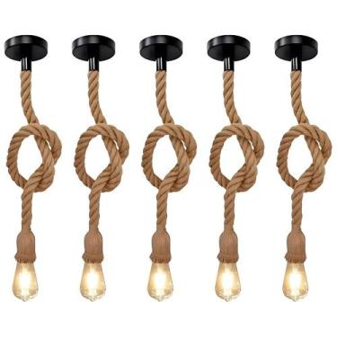 Imagem de Kit 5 Pendente Corda 1M Retro Vintage Rústico Sisal E27 Para Decoração