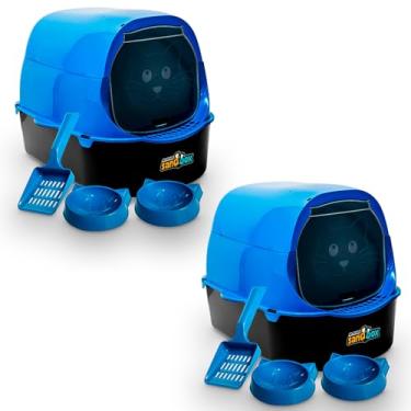 Imagem de 2 Banheiro Sandbox Fechada Caixa Areia para Gato Grande - Jelplast (Azul)