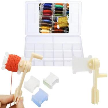 Imagem de Kit Enrolador de fio Linha Meada Manivela Manual 30 Plaquinhas de Plas