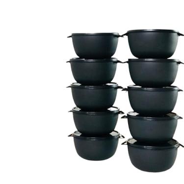 Imagem de Kit potes plásticos redondos herméticos 10 vasilhas 1litro(Preto)