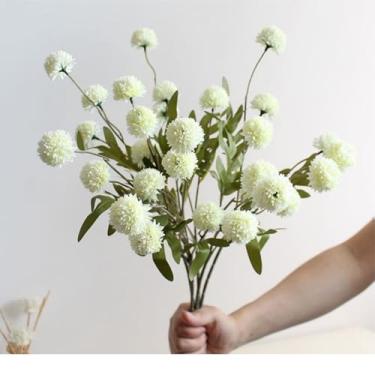 Imagem de OUKEYI 8 peças de mini bolas de crisântemos falsas a granel, flores artificiais de seda sintética para mães com hastes para buquê de centro de mesa faça-você-mesmo, enchimentos de casamento (branco)