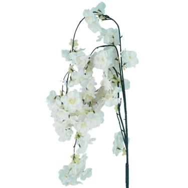 Imagem de Haste Flor de Cerejeira Artificial Branca Pendente Luxo 50cm - MC Flores 