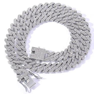 Imagem de EMESLY Corrente de elos cubanos Miami / Colar de prata (40, 46, 50, 56, 61, 76 cm); pulseira hip hop (comprimento de 20 cm) para homens e mulheres; joia perfeita para presente brilhante, 16.0 Inches