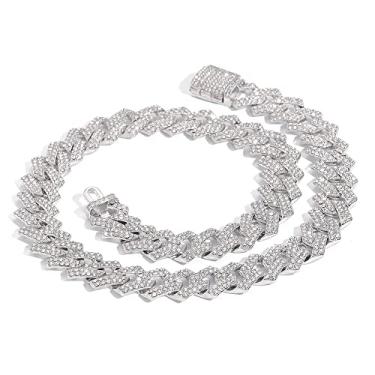 Imagem de Emesly Colar de corrente de elos cubanos Miami de ouro/prata (40, 45, 50, 55, 60, 76 cm, 76 cm de comprimento); pulseira de hip hop (20 cm de comprimento) para homens e mulheres; presente perfeito para joias brilhantes, 18.0 Inches, Zinco, Sem pedras preciosas