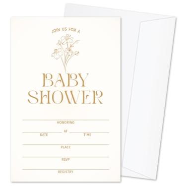 Imagem de mermermu Convites de chá de bebê para meninos e meninas, cartões de convite de minimalismo para anúncio de bebê, 25 conjuntos de convites de chá de bebê com envelopes, suprimentos de festa de