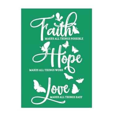 Imagem de JAJADO Faith Love Family Estêncil autoadesivo reutilizável para tela de seda estêncil motivacional para pintura em madeira/caneca/roupa/escritório/escola/decoração de casa projeto de artesanato 21,6 x