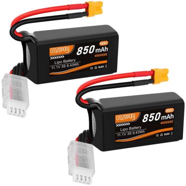 Imagem de Bateria Lipo Crazepony 3S 11,1 V 850 mAh 100 C com plugue XT30 - pacote com 2