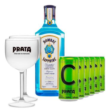 Imagem de Gin Bombay Sapphire 750Ml + 6 Citrus Prata 269Ml + 2 Taças