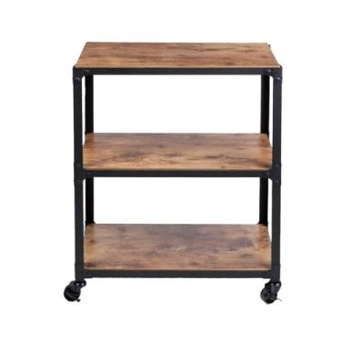 Imagem de Carrinho de Armazenamento Ilha de cozinha e carrinhos, carrinho com rodinhas, suporte para micro-ondas, carrinho de café de 3 camadas, marrom Carrinho de Armazenamento