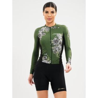 Imagem de Camisa Para Ciclismo Manga Longa Feminina Flowers Verde Savancini (330