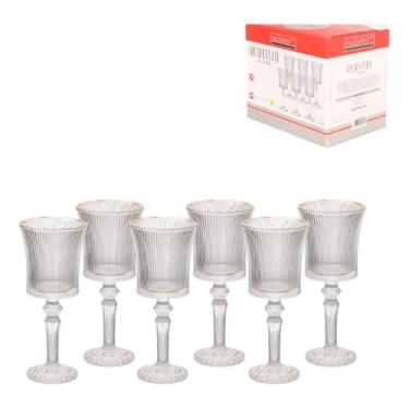 Imagem de Conjunto de Taças de Vidro, Borda Dourada Grafiato, 260ml, 6 Peças Hauskraft