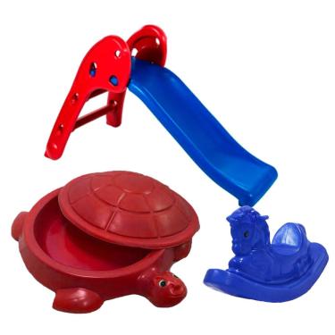 Imagem de Balanço Gangorra Cavalinho Playground + Tanque Jabuti piscina premium + Escorregador 2 Degraus Baby