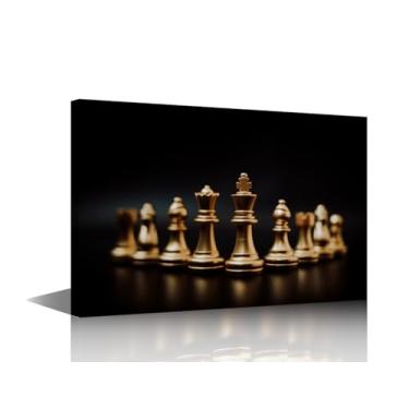 Imagem de Chess Wall Art Decor Golden King and Queen Conceito de Peça de Xadrez para Competição de Negócios Arte de Parede Impressão em Tela Pintura Emoldurada Sala de Estar Quarto Decoração 1 Painel Pronto
