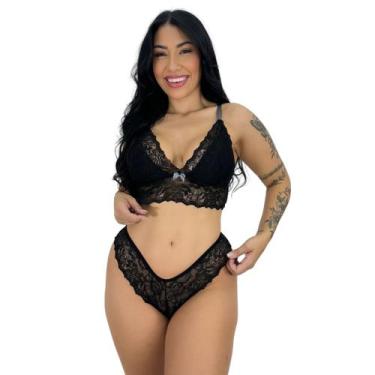 Imagem de Conjunto Calcinha e Sutiã Com Renda Sexy Com Alça Cruzada Feminino - S