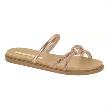 Imagem de Sandália Feminina Moleca Rasteira Papete Flat Metalizada Strass, 37, O