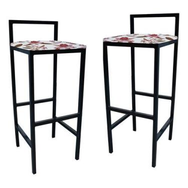 Imagem de Kit 2 Banqueta Alta Quadrada Industrial Cozinha Balcão Bar - Moveraço,