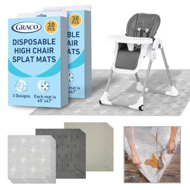Imagem de Graco Tapetes descartáveis para bebês – 60 unidades, 119 x 101 cm, protetor de chão biodegradável para refeições, sob cadeira alta, uso em casa e restaurante, design Hudson
