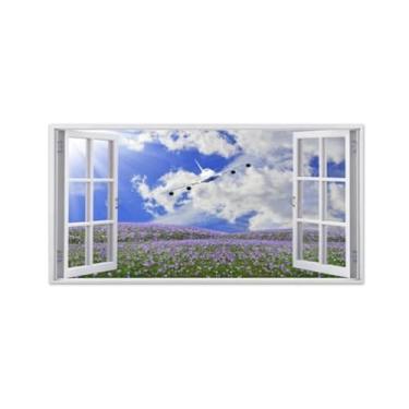 Imagem de BMZFYBS Impressões de arte de parede em tela com vista de janela falsa - imagem de paisagem - campo nuvens avião - pintura moderna para sala de estar banheiro 70 x 140 cm 27 x 55 pol sem moldura
